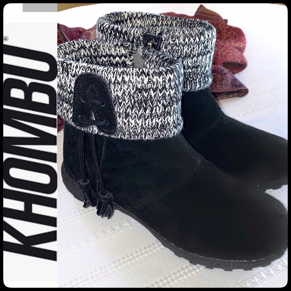 KHOMBU “KATIE” BLACK SUEDE ANKLE SNOW BOOTS SIZE 8